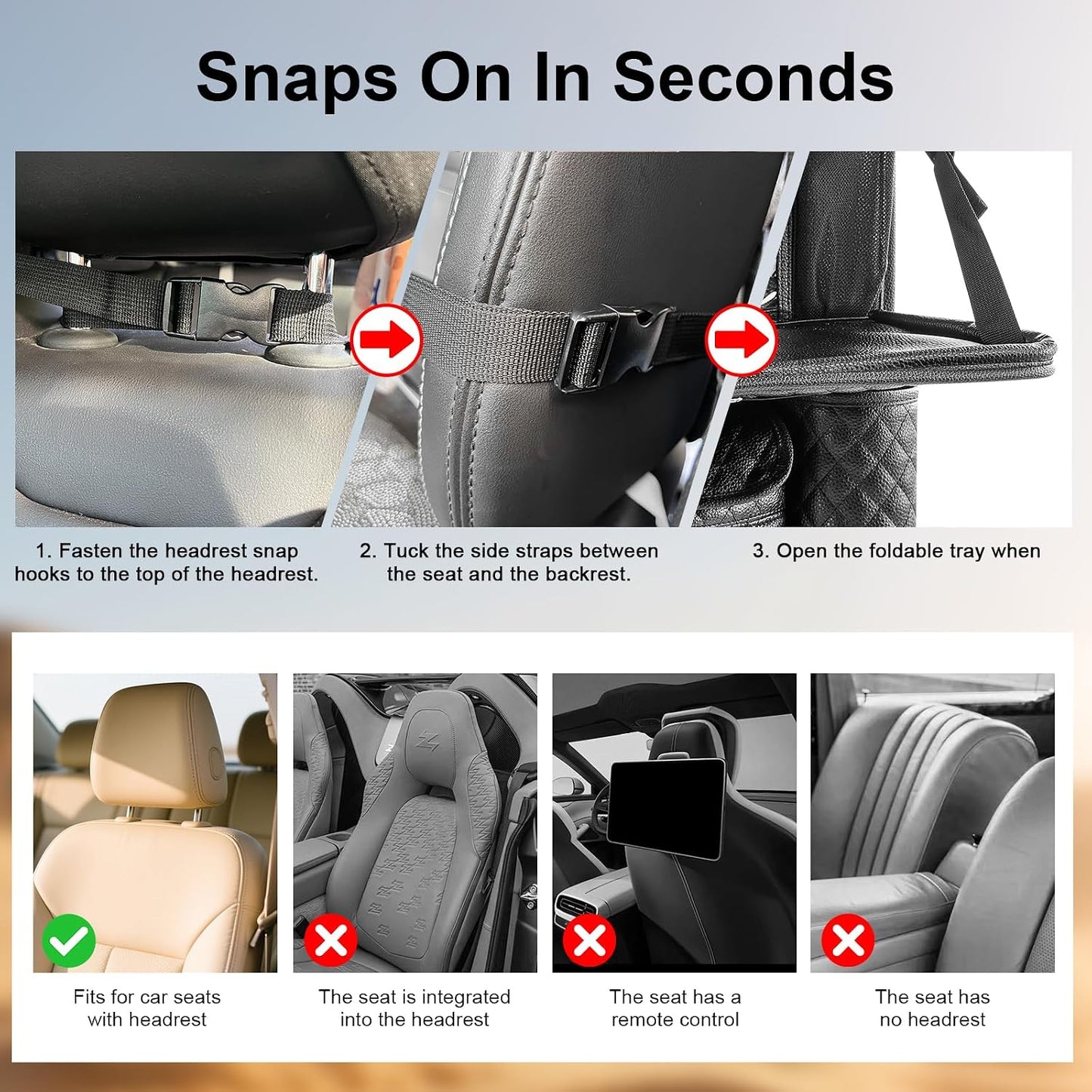 Car Seat Organizer with Foldable Table Tray - 11 Storage Pockets PU Leather Backseat Organizer with Tablet Holder, Seat Back Protector Kick Mat for Kids Family Road Trip Accessories (Black)