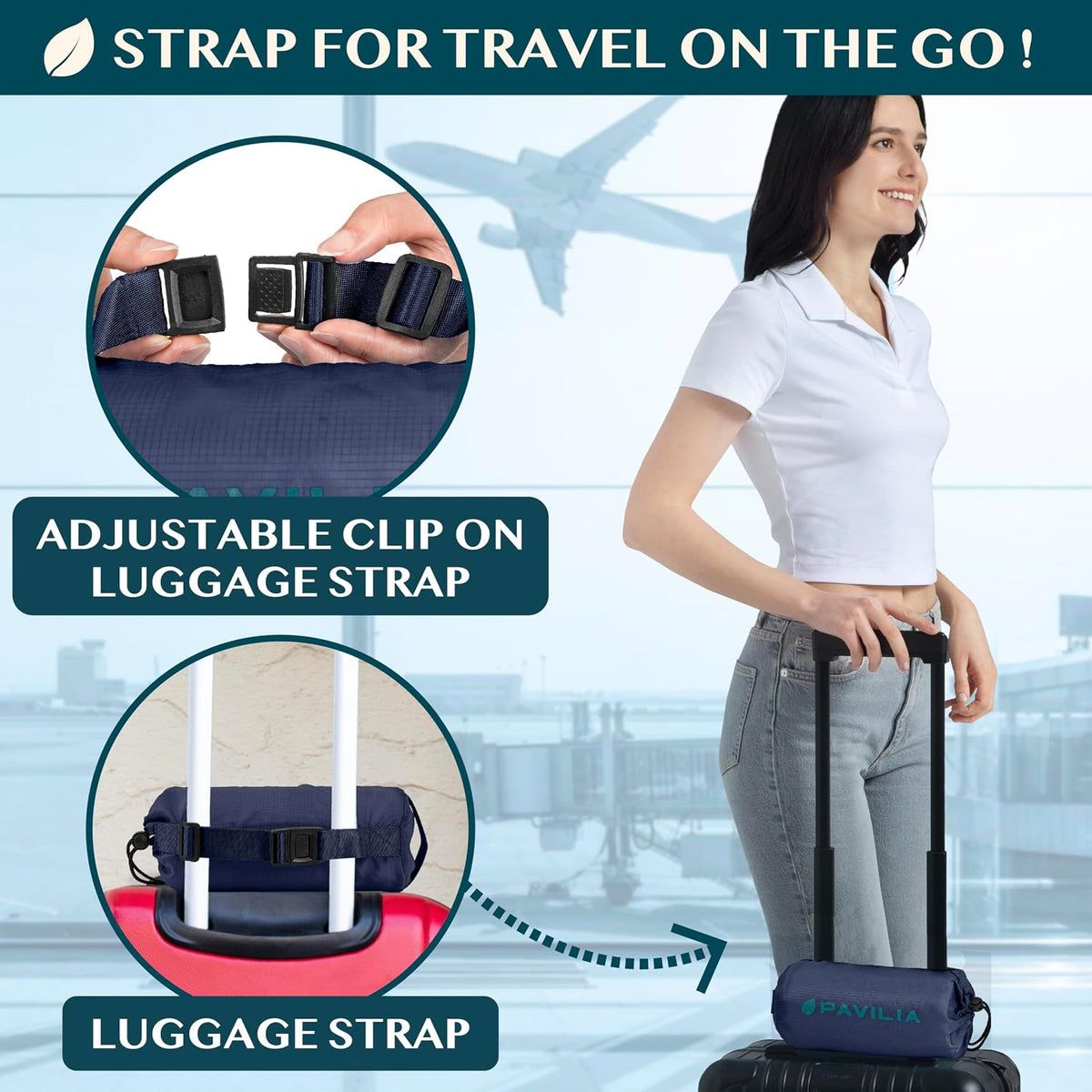 PAVILIA Travel Blanket Airplane Compact with Bag, Lightweight Soft Fleece Plane Blanket Long Flights, Camping Road Trips, Packable Travel Gift Essentials with Luggage Backpack Strap, 65x40, Navy Blue