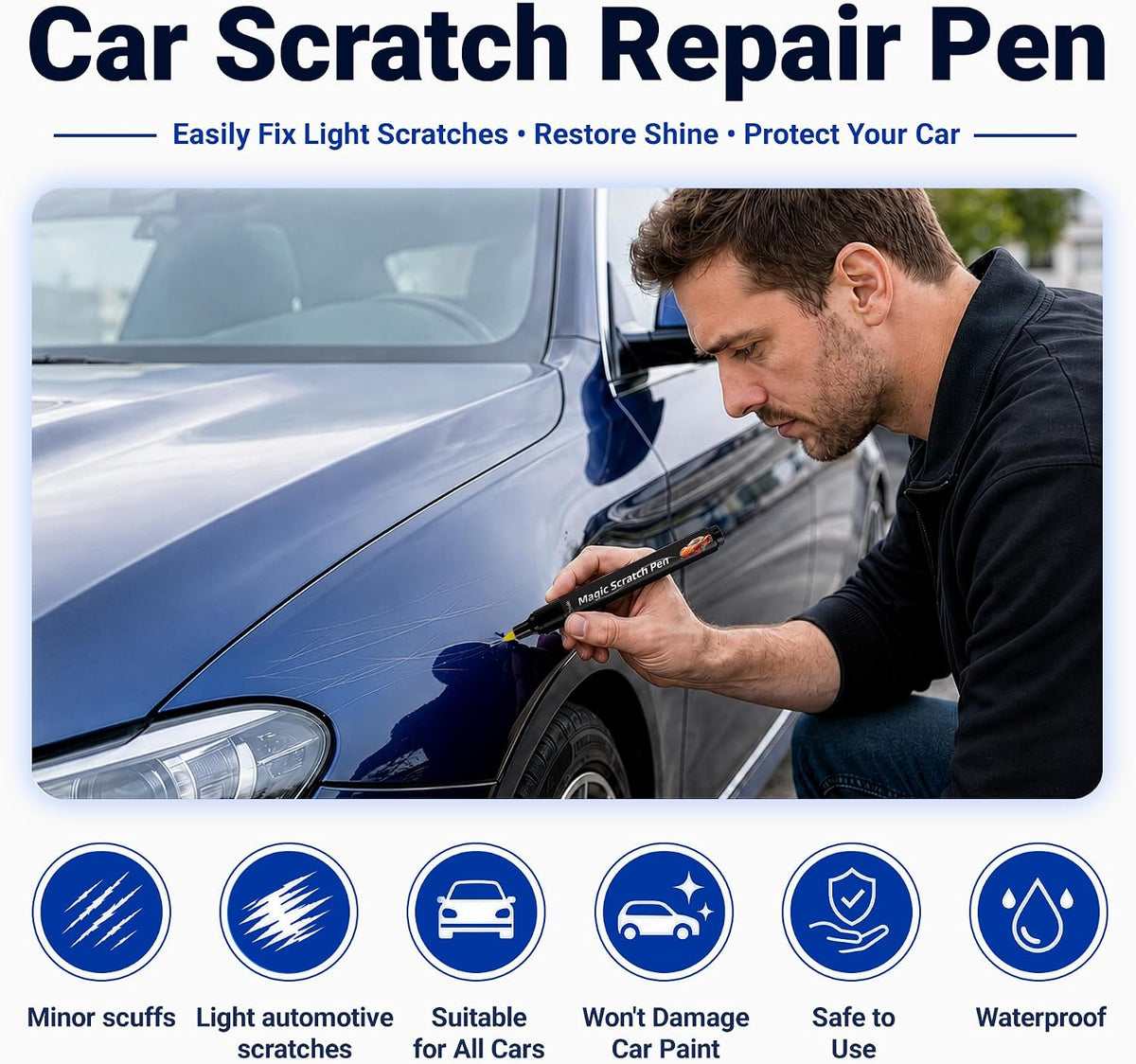Drivio Car Scratch Remover Pen for Light Scuffs, Swirls & Paint Transfer