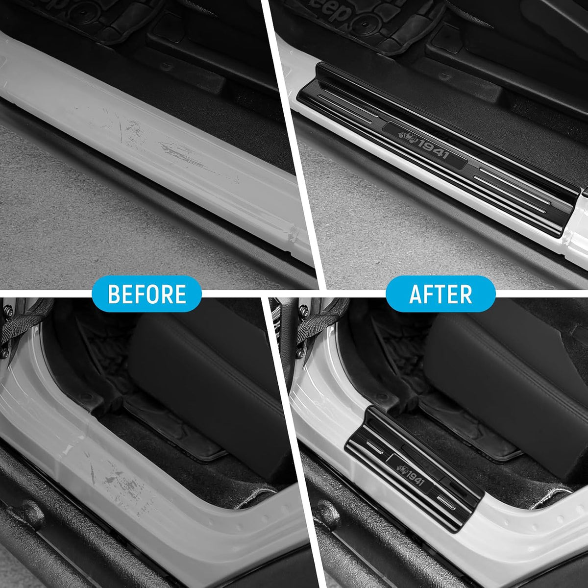 ZZEQYG 4 Pcs Stainless Steel Door Sill Protector Compatible with Jeep Wrangler JK Unlimited JKU Sport Sahara Rubincon 2007-2017 Accessories Front and Rear Door Car Door Sill Guards Trim