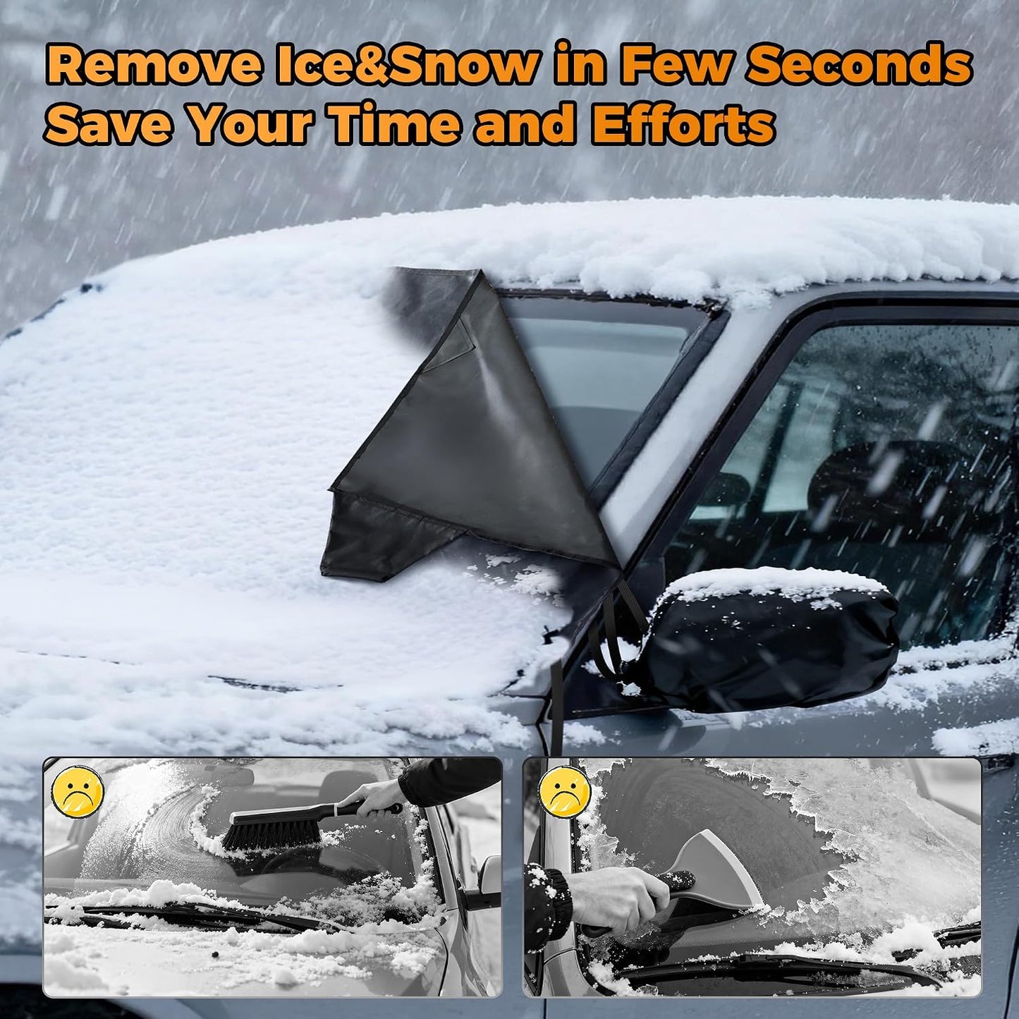 Windshield Cover for Ice and Snow Heavy Duty 600D Oxford Fabric Magnetic Windshield Protector for Car SUV Truck Windproof Waterproof Frost Cover with Side Mirror Covers (Medium (69"x42"))