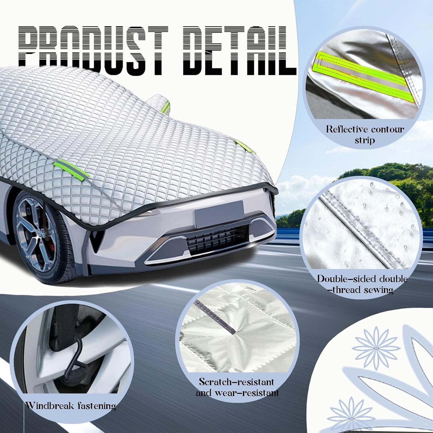 Hail Protector Car Cover Custom Fit for SUV Jeep-Length (181 to 205In),5-Layer Padded Anti-Hail Half Car Covers,Outdoor Waterproof Scratchproof Sun-Resistant(Sliver) fg96t
