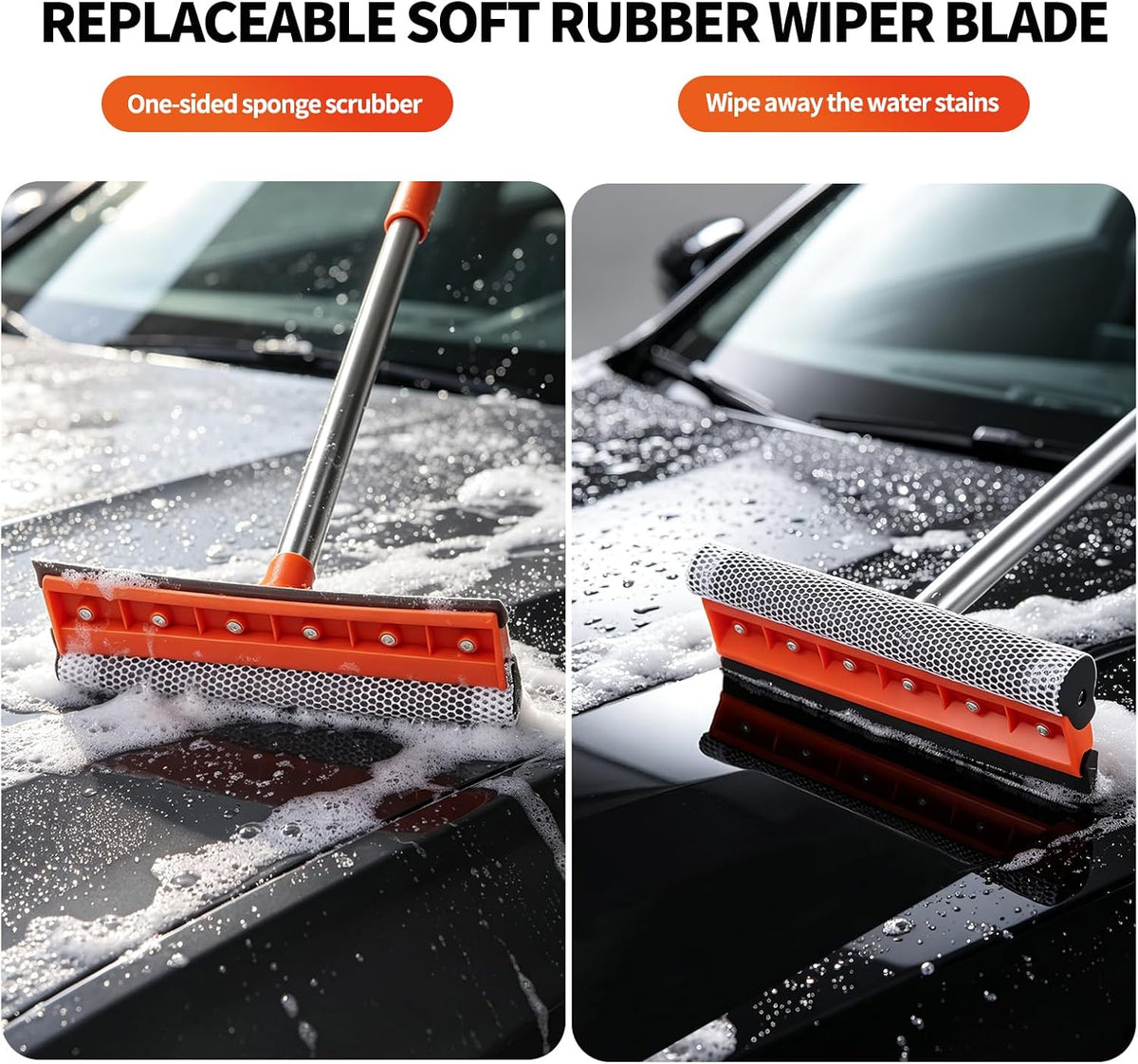 57'' Car Wash Brush with Long Handle Chenille Microfiber,3-in-1 Car Wash Mop Mitt Kit, Car Detailing Brush Cleaning Kit Window Squeegee for Cars RV Truck Boat