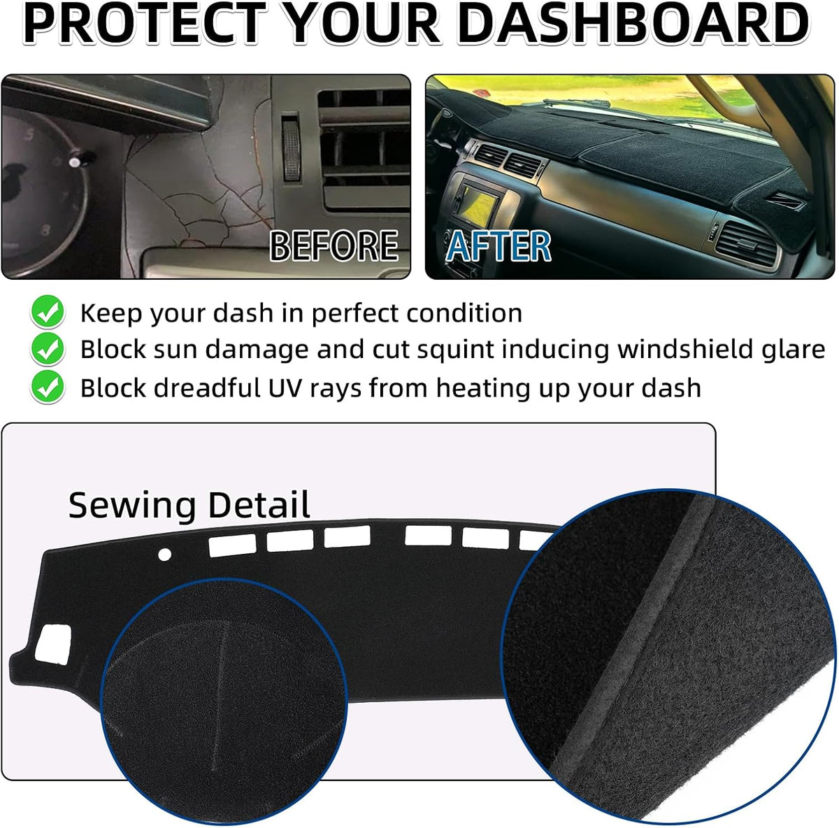 Dash Cover Mat Custom Fit for Lexus ES300 ES330 2002 2003 2004 2005 2006, Dashboard Cover Pad Carpet Protector(02-06 Black)