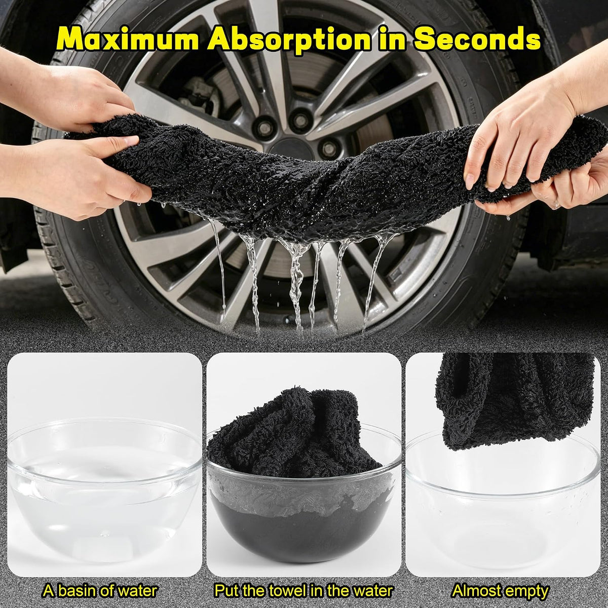 Aodaer 3 Pack Car Drying Towel, 1200GSM Microfiber Towels for Cars