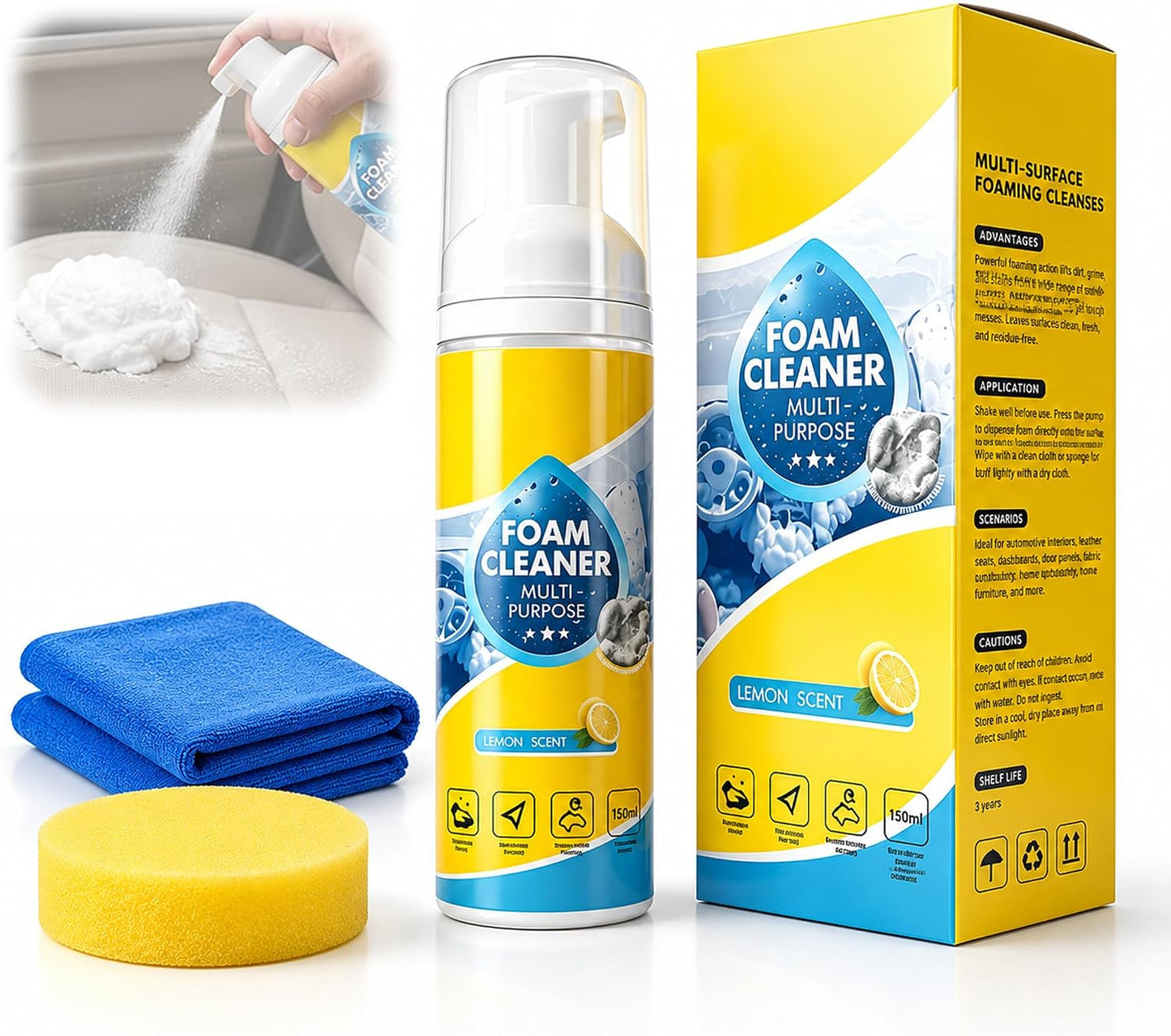 4-in-1 No-Rinse Foam Cleaner, Auto Go Foam Cleaner Multi Purpose All Purpose Spray for Interior Car &amp; Sneaker Cleaner, Car Seat, Upholstery, Sofa, Kitchen, Bathroom, Tile, Home, Fabric &amp; Home Care