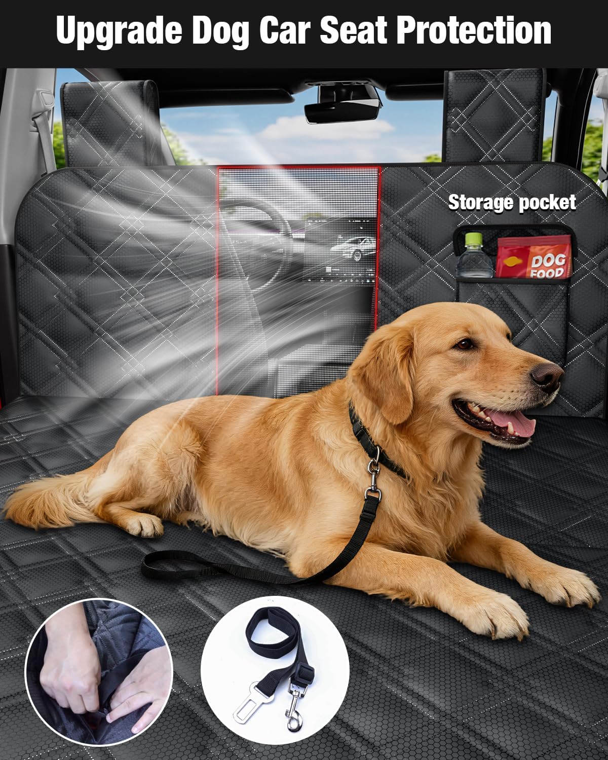 Dog Car Seat Cover for Back Seat Compatible with 2020-2026 Tesla Model Y — Hard Bottom Pet Travel Hammock with Seat Extender, Waterproof Backseat Dog Cover with Door &amp; Headrest Protectors