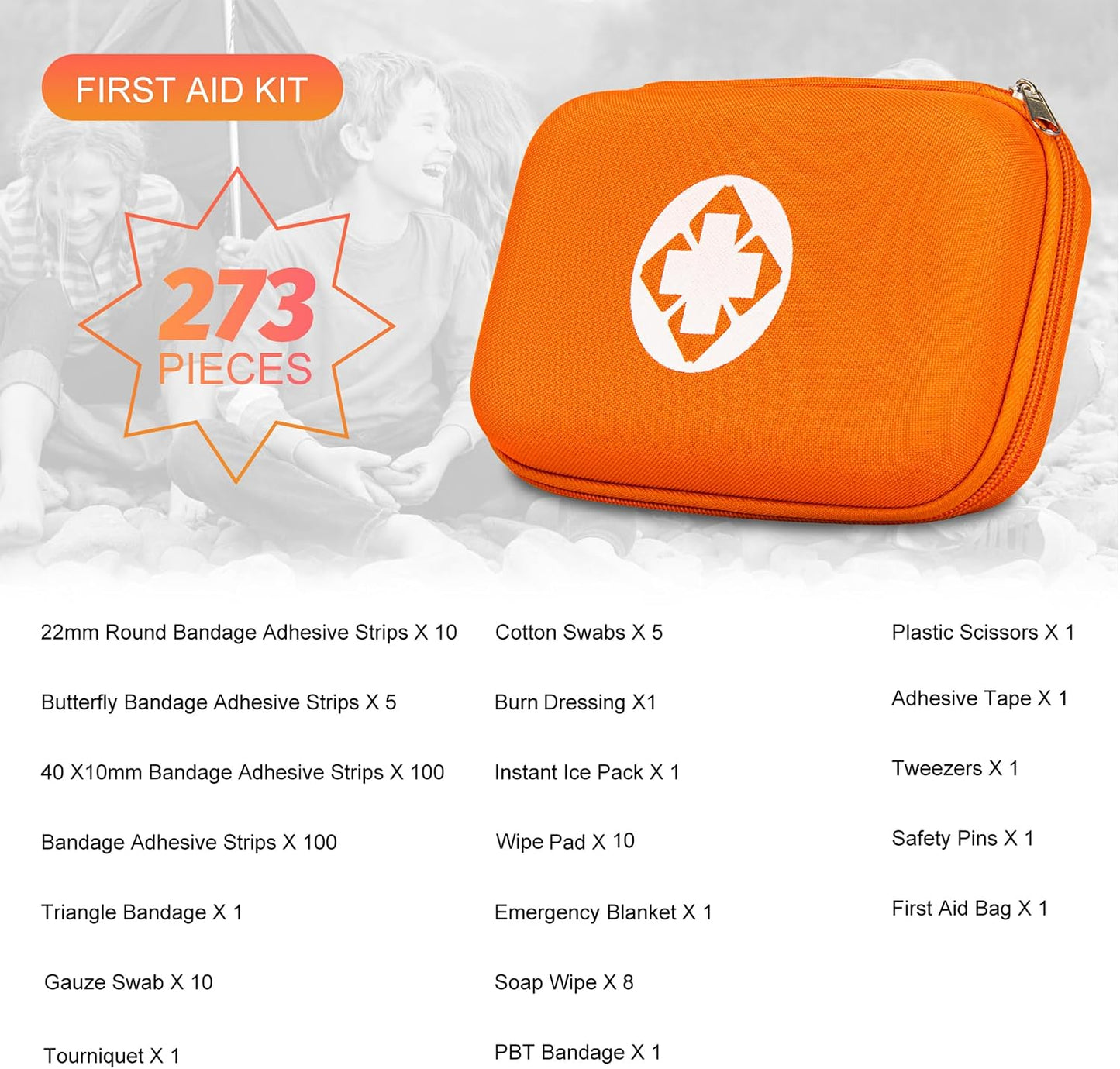 Small-Waterproof Car First-Aid Kit Emergency-Kit - Orange 277Piece Camping Equipment for Camping Hiking Home Travel YIDERBO