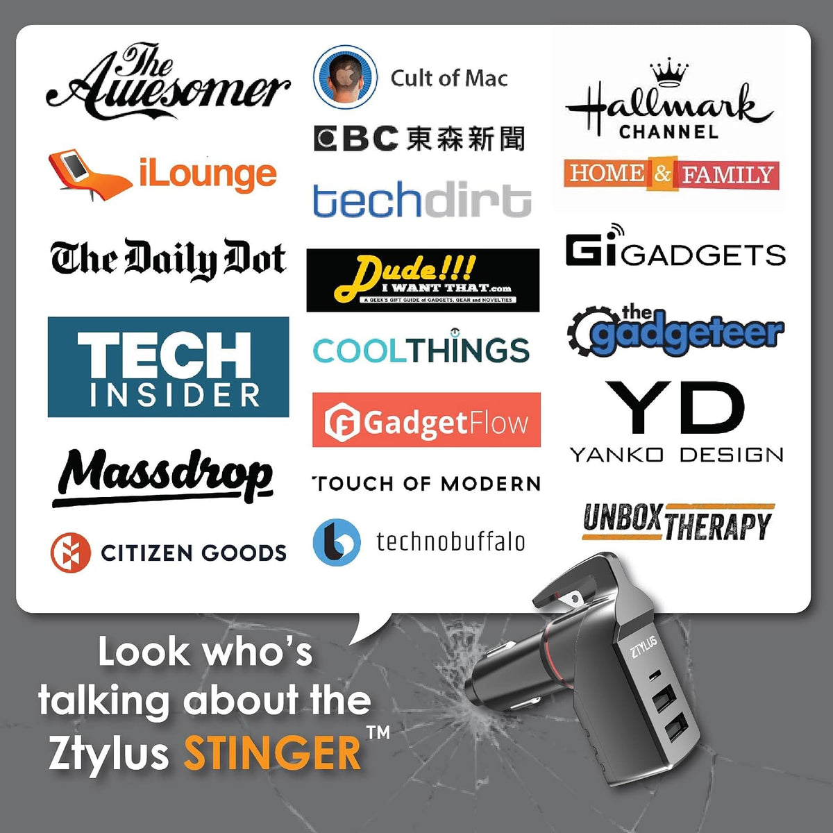 Stinger USA Type C Car Charger Emergency Escape Tool 1 USB-C 2USB-A 3.0A