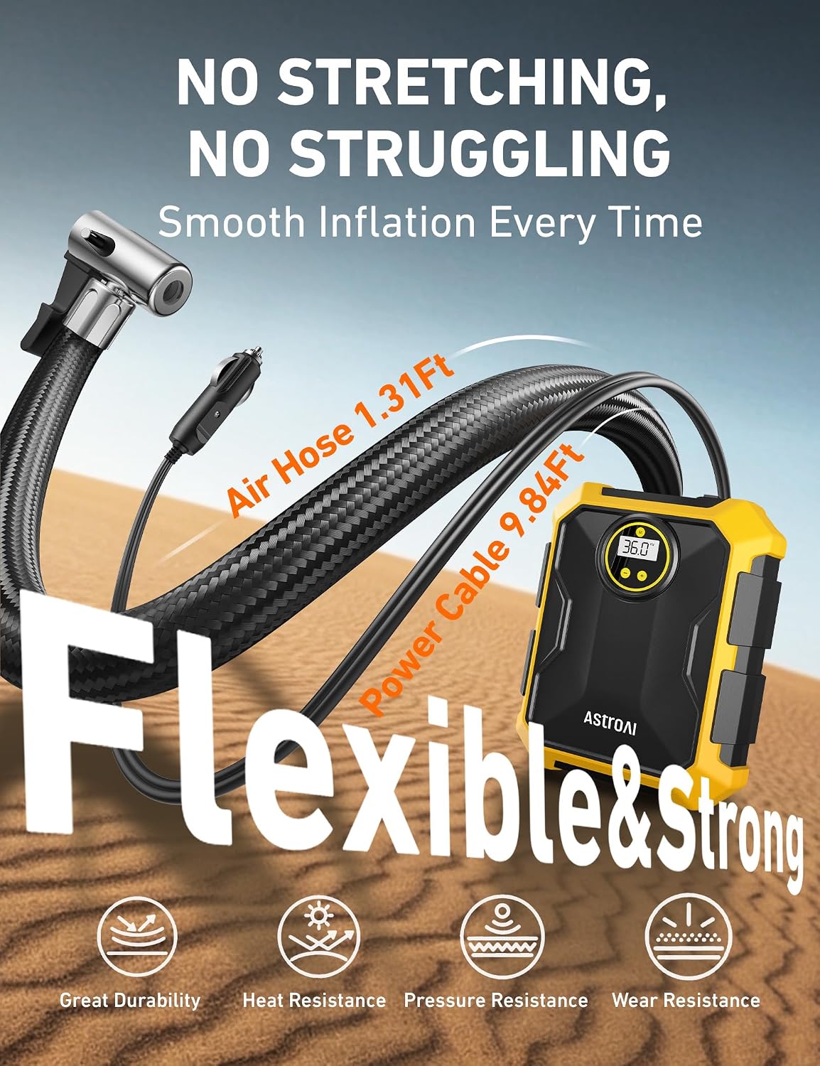 AstroAI Tire Inflator Portable Air Compressor 12V DC Integrated Storage