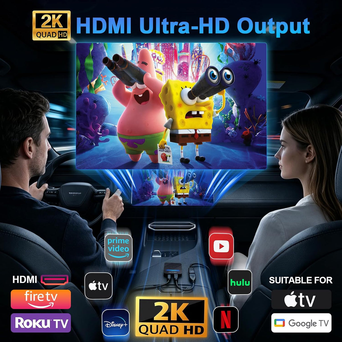 2-in-1 Car TV Mate Pro—Wireless CarPlay Adapter & HDMI Multimedia Adapter for TV Stick Converter/Game Consoles/Set-Top Box/Screen Mirroring, Plug & Play HDMI Cars T V Dongle Compatible Cars from 2016