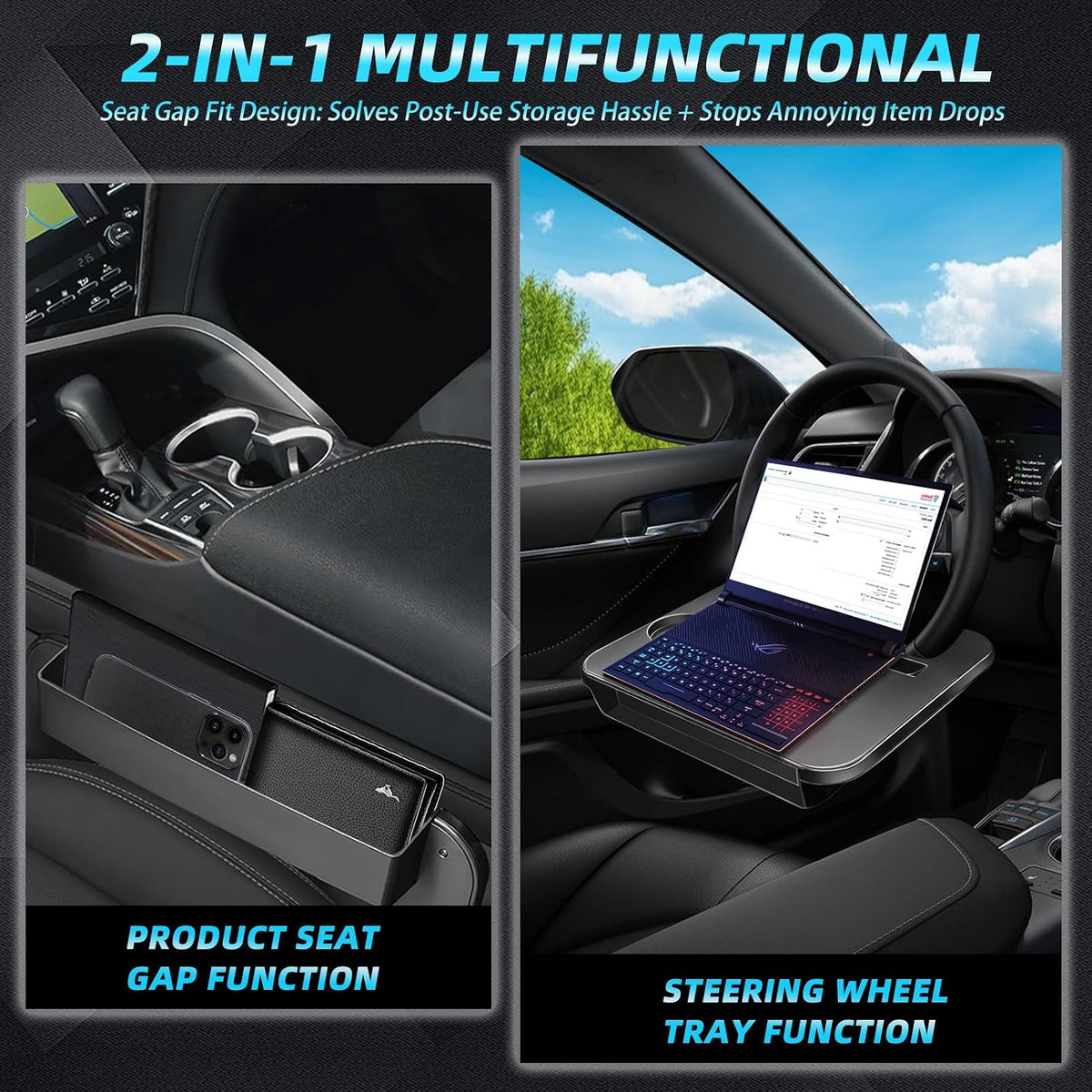 Compatible with Honda CR-V 2-in-1 Steering Wheel Tray Gap Storage Organizer