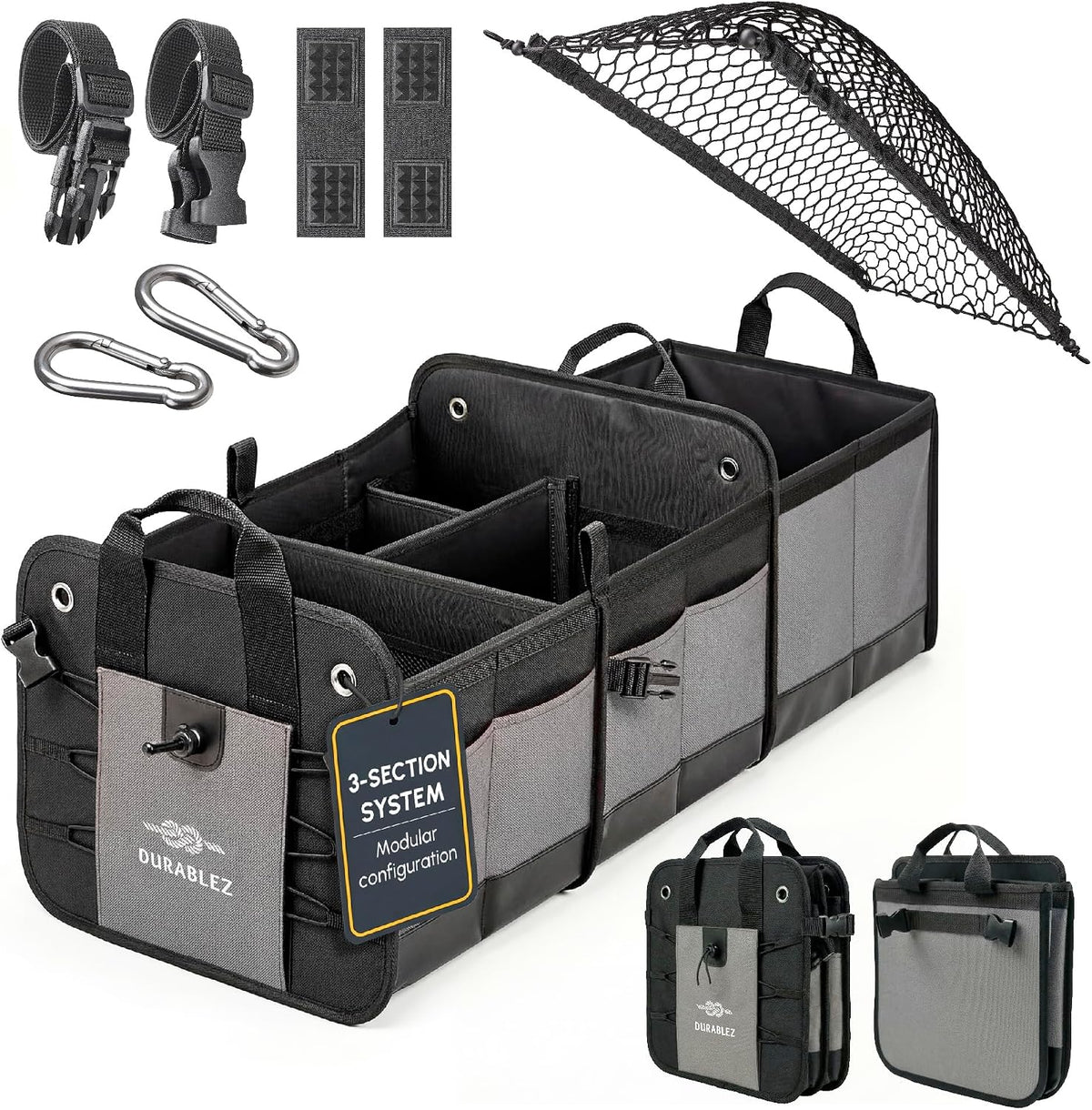 Large Car Trunk Organizer, Modular & Collapsible, Gray