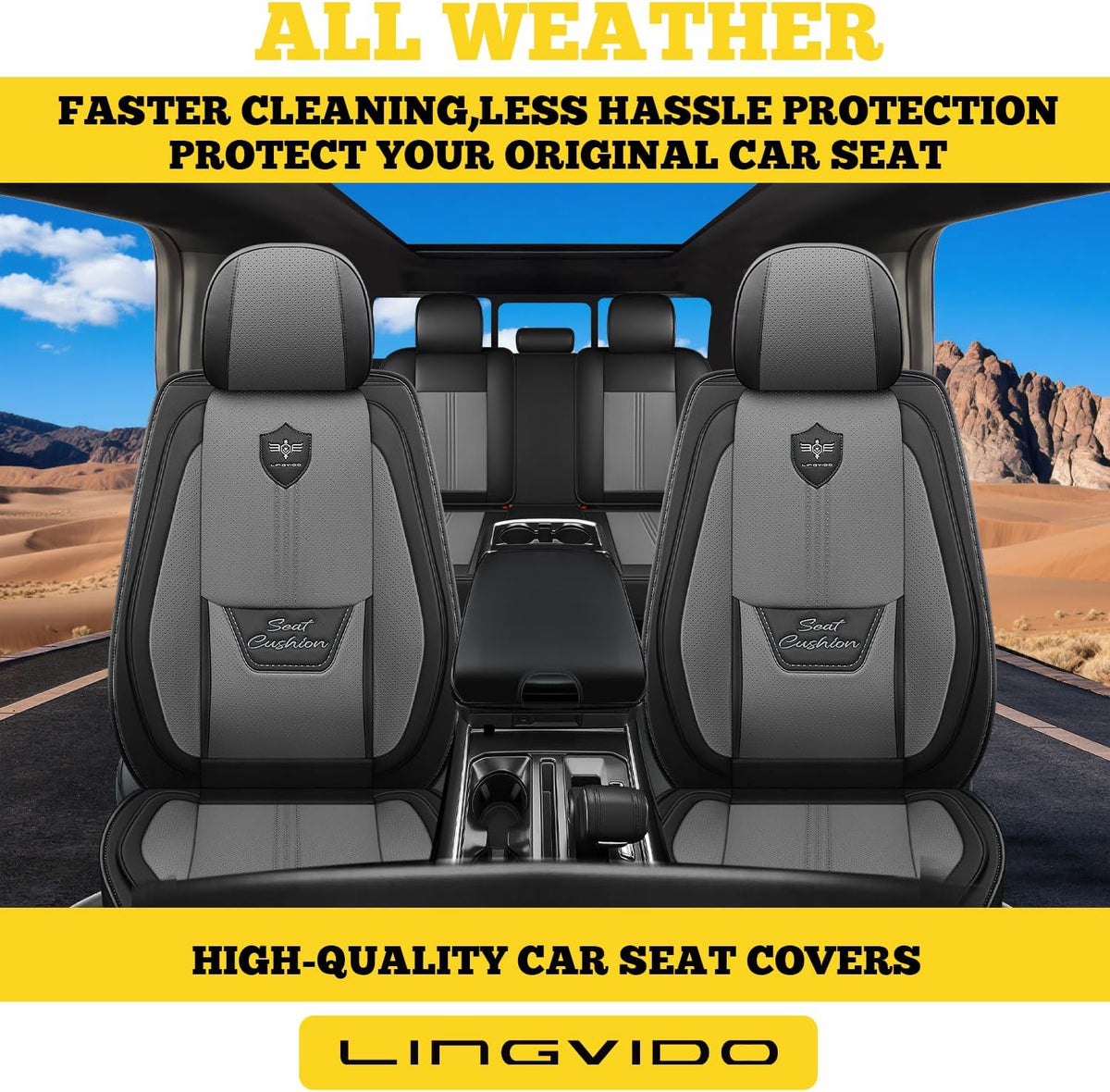 LINGVIDO Car Seat Covers Full Set (5 Seats) - Premium Perforated Nappa Leather, Waterproof Shield, Omni-Adapt Fit SUVs Sedans, Ultimate Family & Pet Protection