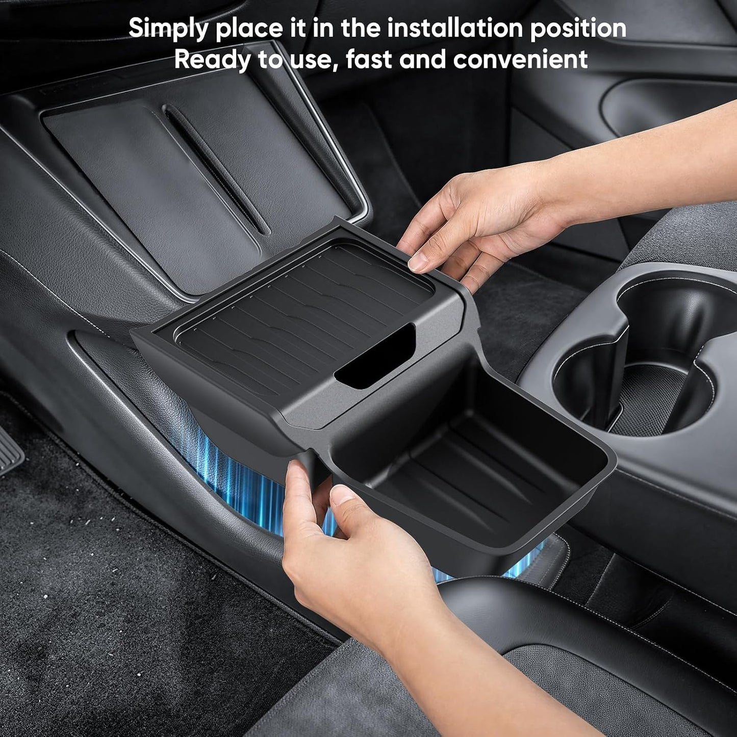 Center Console Organizer with Cup Holder for Tesla Model Y Juniper Standard Version 2025+,Insert Tray with Easy-Open Lid, Dual-Layer with Quick Access & Deep Storage, Easy Install & Removable