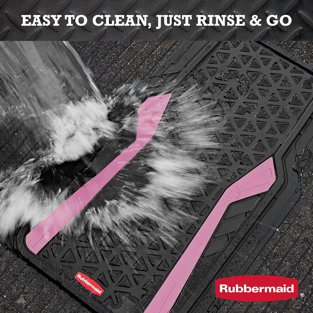 Rubbermaid Car Floor Mats Full Set, Premium Heavy Duty All-Weather Car Mats– Rugged Rubber with Brushed Aluminum Inserts, Universal Trim-to-Fit, Anti-Slip Backing for Cars, SUVs, Trucks & Vans - Pink