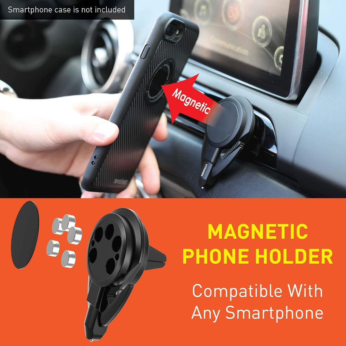 Ztylus Stinger Car Air Vent Mount for Phone, Car Phone Holder, Emergency Escape Tool, Window Breaker, Seatbelt Cutter (Black)