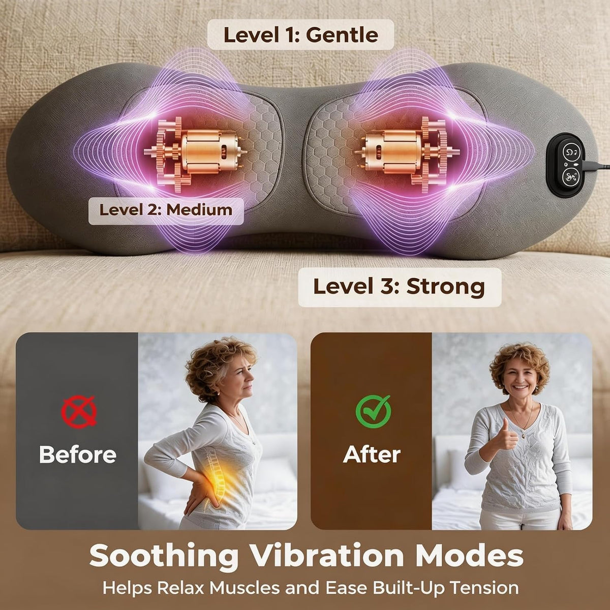 2026 Upgraded 3-in-1 Lumbar Support Pillow with Remote Control, Triple Fusion Back Massager with Heat, Vibration &amp; Stretching, Portable Electric Lumbar Pillow for Home, Office, Travel &amp; Car