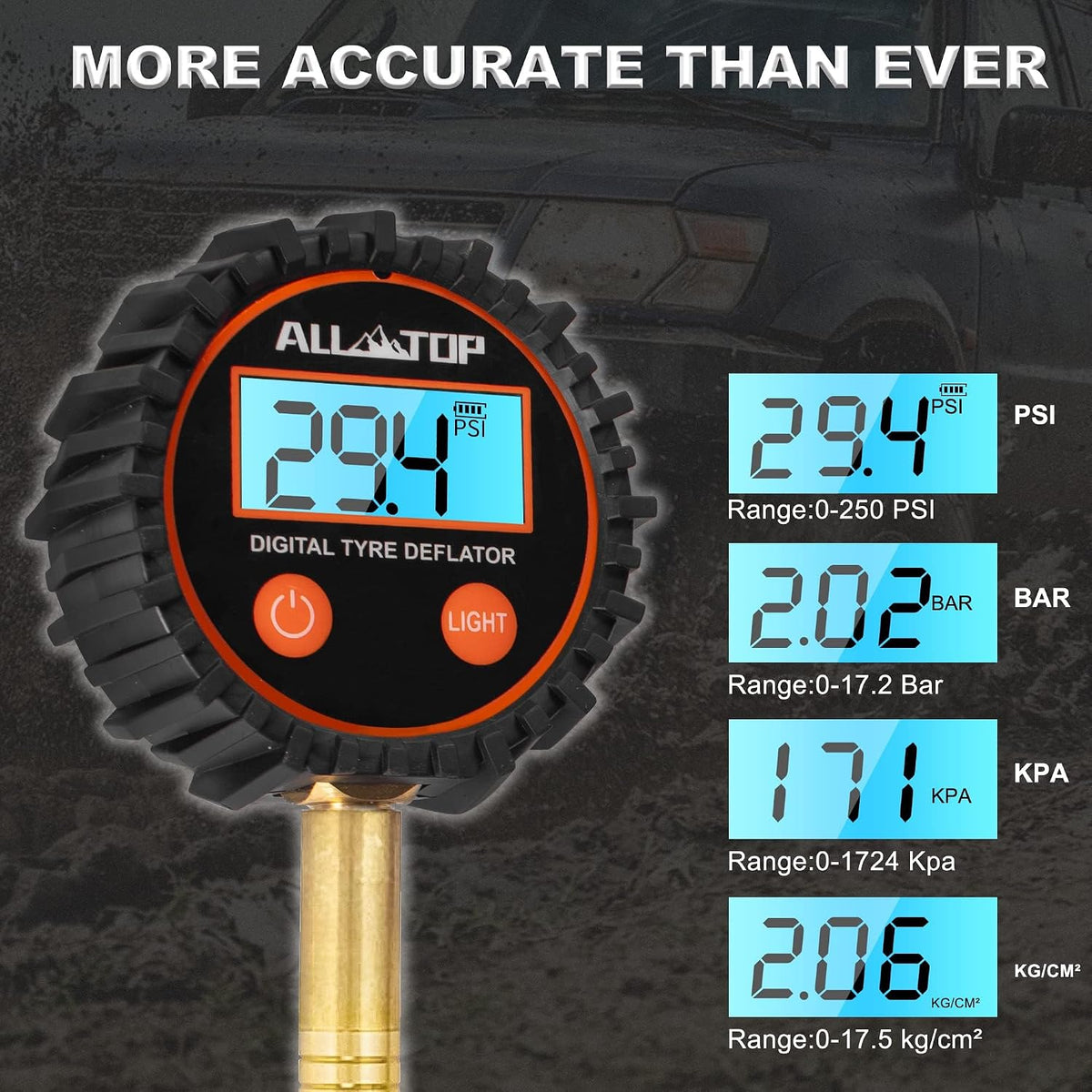 ALL-TOP 4x4 Digital Tire Deflator kit, Professional Tire Pressure Gauge, Air Down Master, Rapid Tire Deflator (250 PSI)