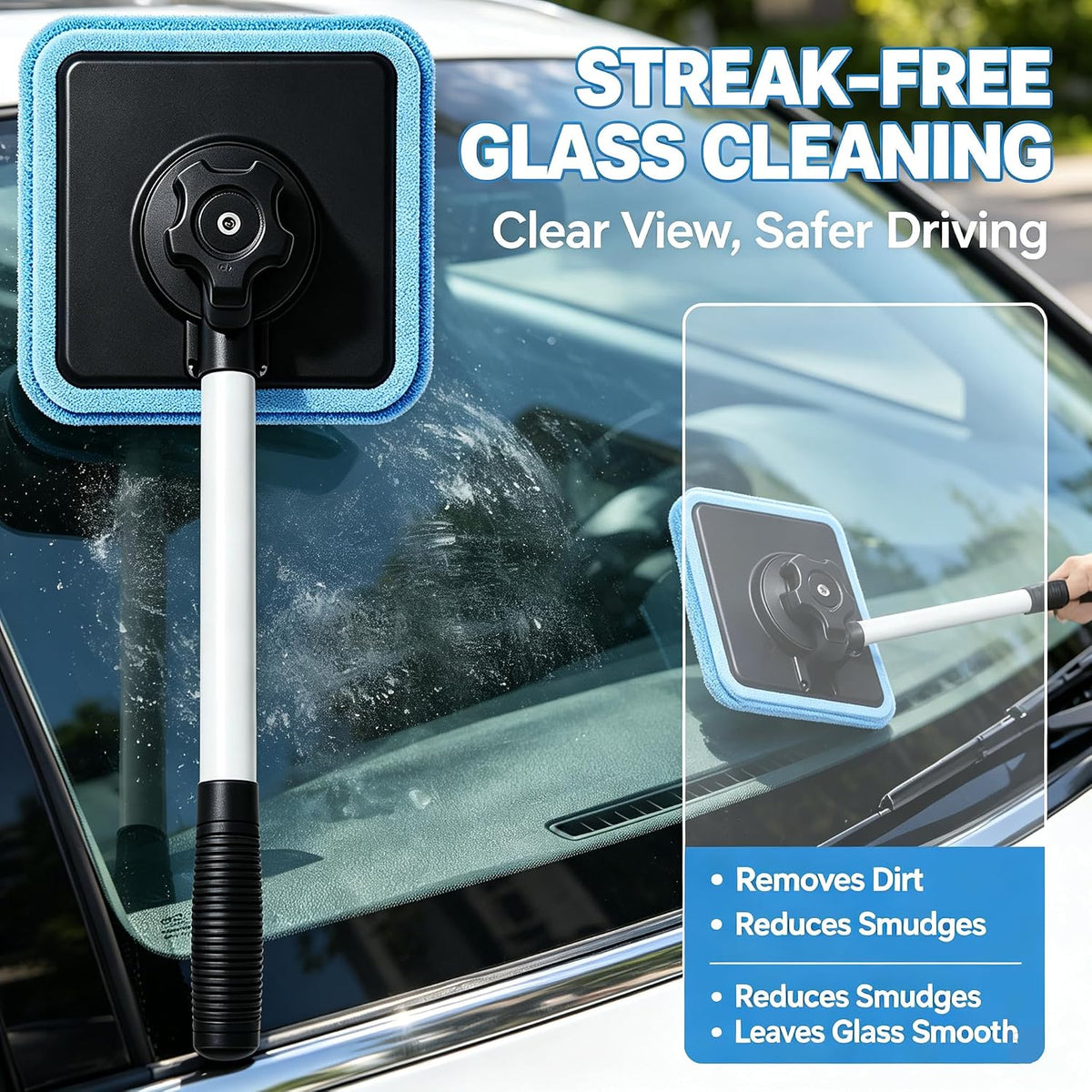 Dual Magnetic Car Windshield Cleaner, Streak-Free Auto Glass Cleaning Kit, Double Sided Magnetic Window Cleaner, Streak-Free Dual Side Cleaning, Works on All Glass