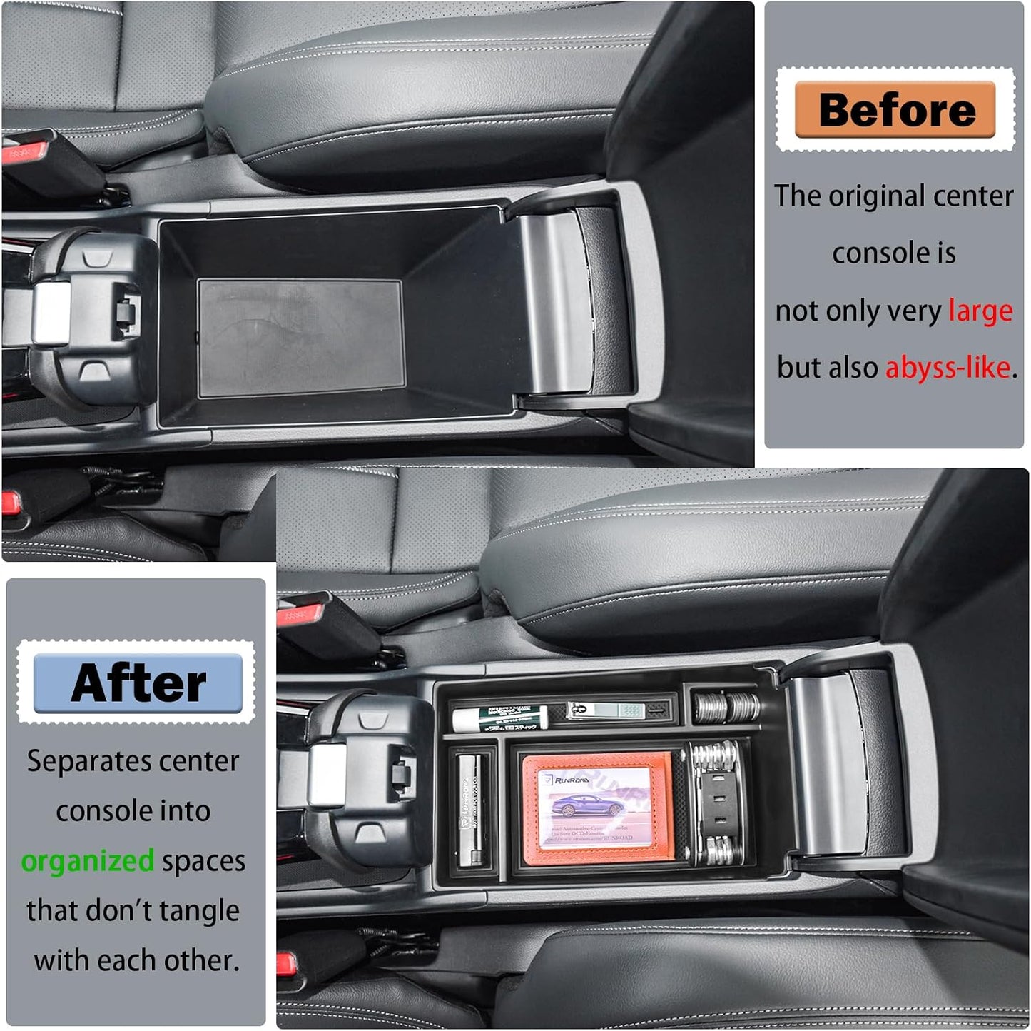 RUNROAD Center Console Organizer Tray Compatible with Honda HR-V 2023 2024 2025 2026 2027 HRV Accessories, ABS Console Organizer Armrest Storage Box Coin Holder, Black