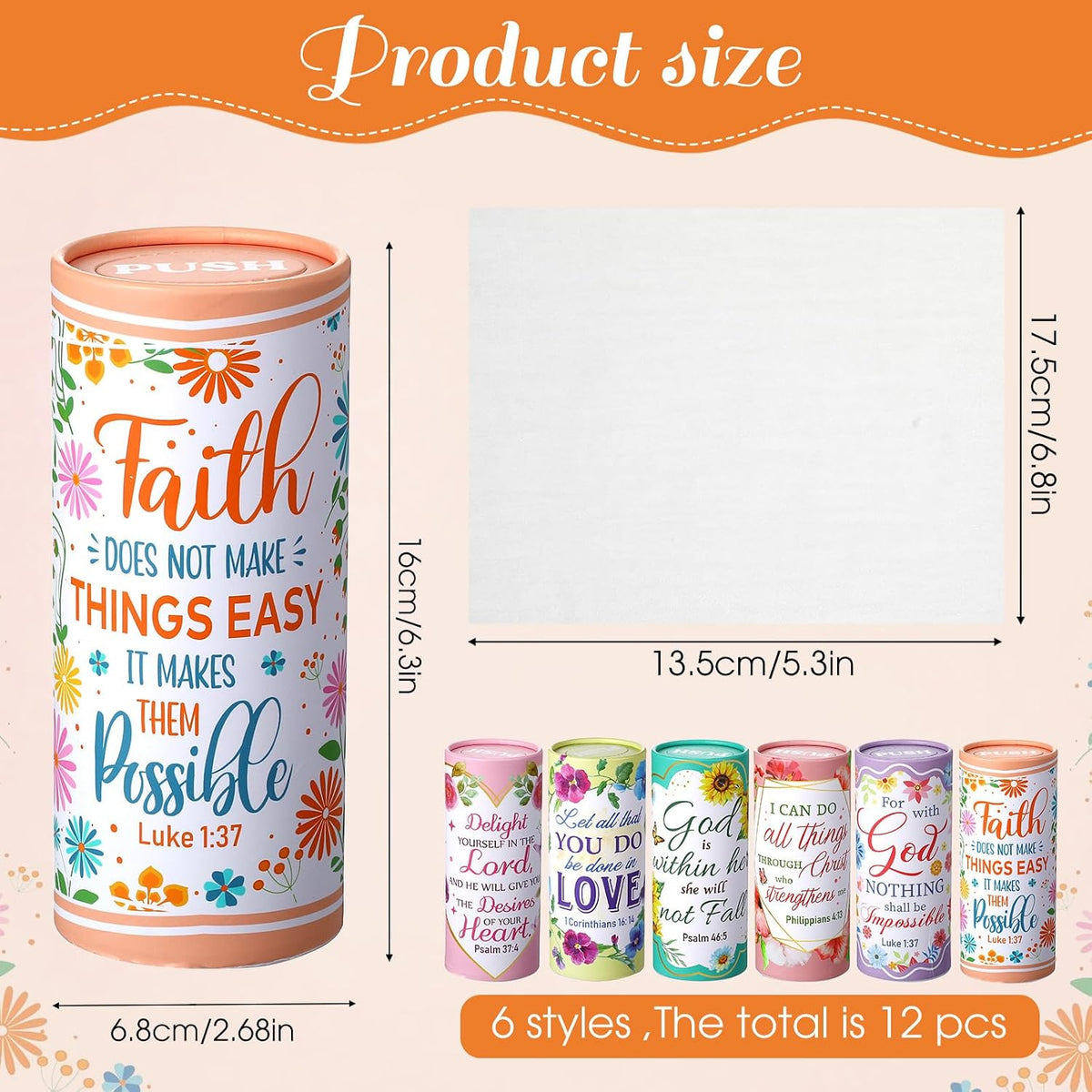 Outus 12 Pack Cylinder Car Tissue Holder, Floral Bible Verse