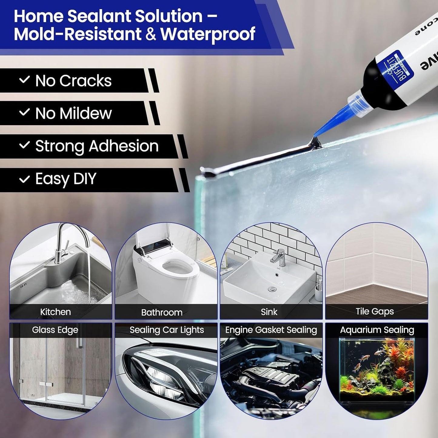 RTV Silicone Adhesive Sealant – 100% Silicone Waterproof Caulk, Strong Bond, Shrink & Crack Proof – Automotive Gaskets, Engine, Sunroof, Headlights, Windows & Home Repairs (Black, 30g/1oz)