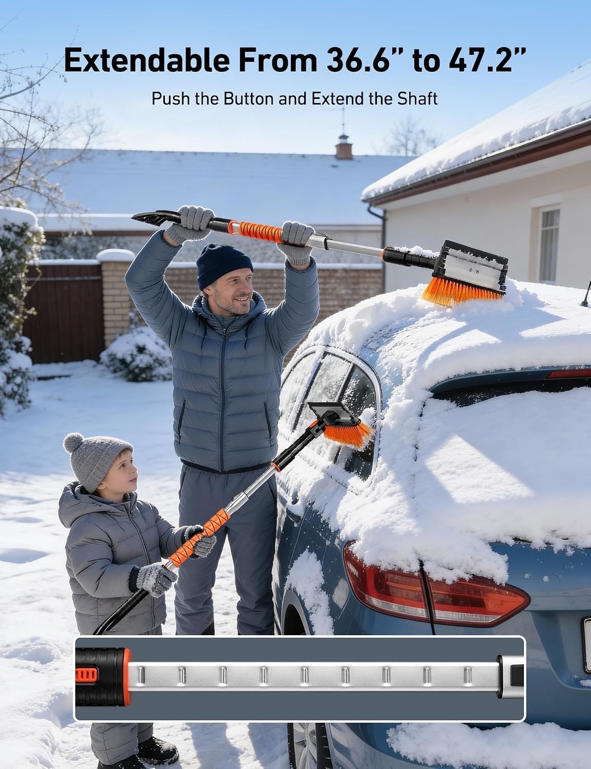 AstroAI 46" Extendable 3-in-1 Snow Brush & Ice Scrapers for Car Windshield