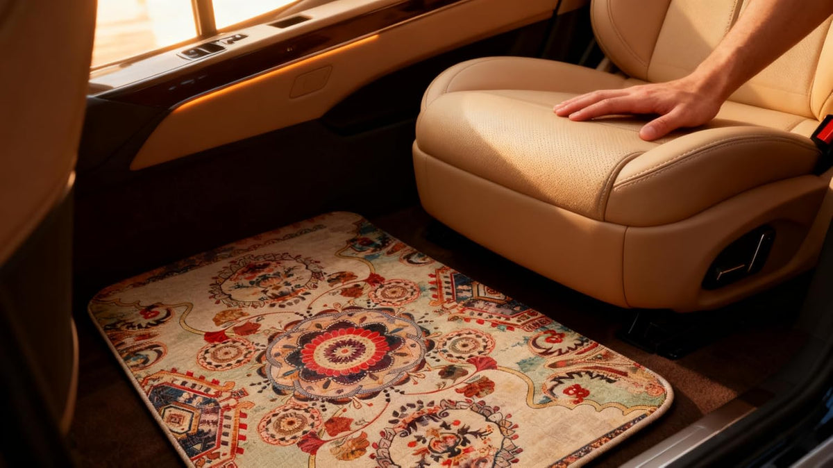 Luxury Car Floor Mats Full Set | Car Decor for Men Women | Vintage Oriental Pattern | Heavy Duty All-Weather Universal Rubber Liners | Non-Slip & Odor-Free