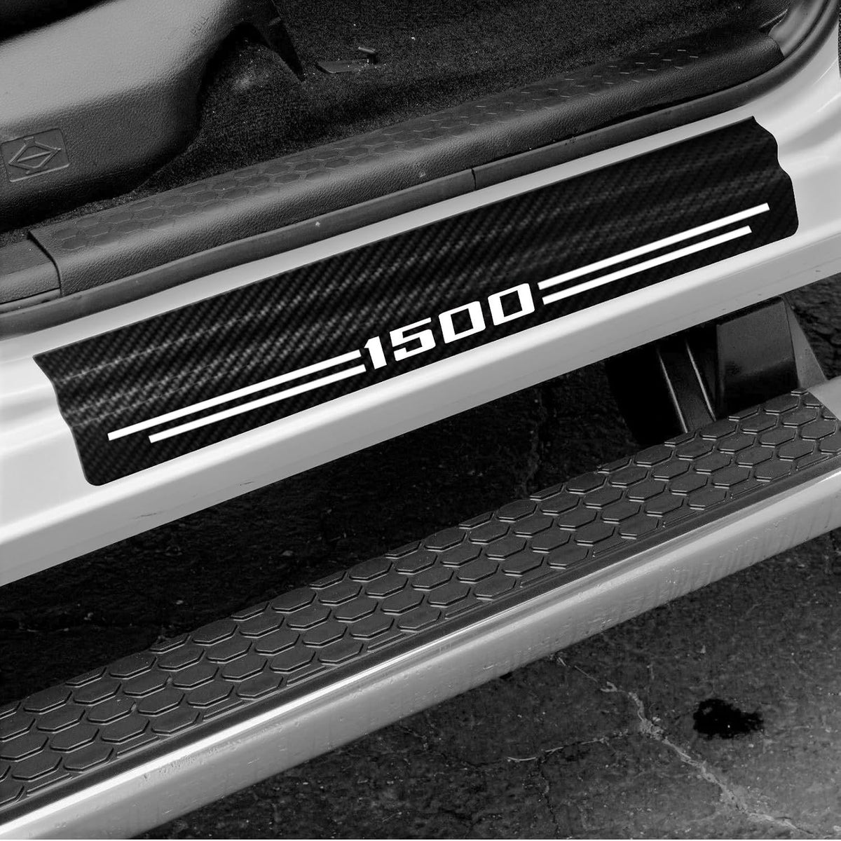 Car Accessories 4 Pcs Carbon Fiber Door Sill Scuff Plate Auto Door Entry Guard Scratch Shield for Dodge Ram 2500 Accessories (2500, no Mark)