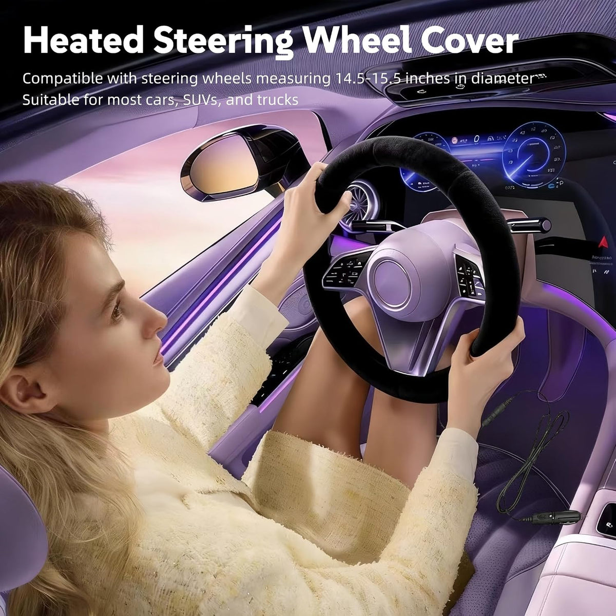 Heated Steering Wheel Cover – 12V Fast Heating PU Leather Car Wheel Warmer 260425