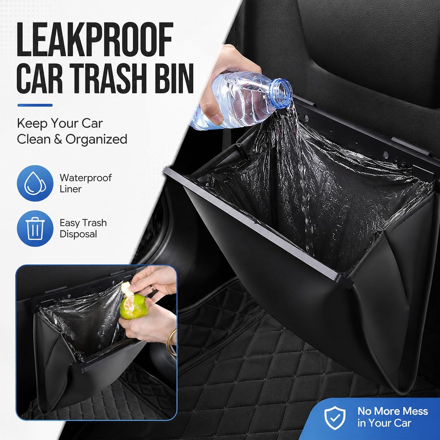 Car Trash Can Leak-Proof, 4 Pack Black Large Capacity Auto Trash Bin with Magnetic Opening, Multi-Purpose Open-Top Car Organizer for Backseat, Console, Door, Phone, Drinks, and Small Items