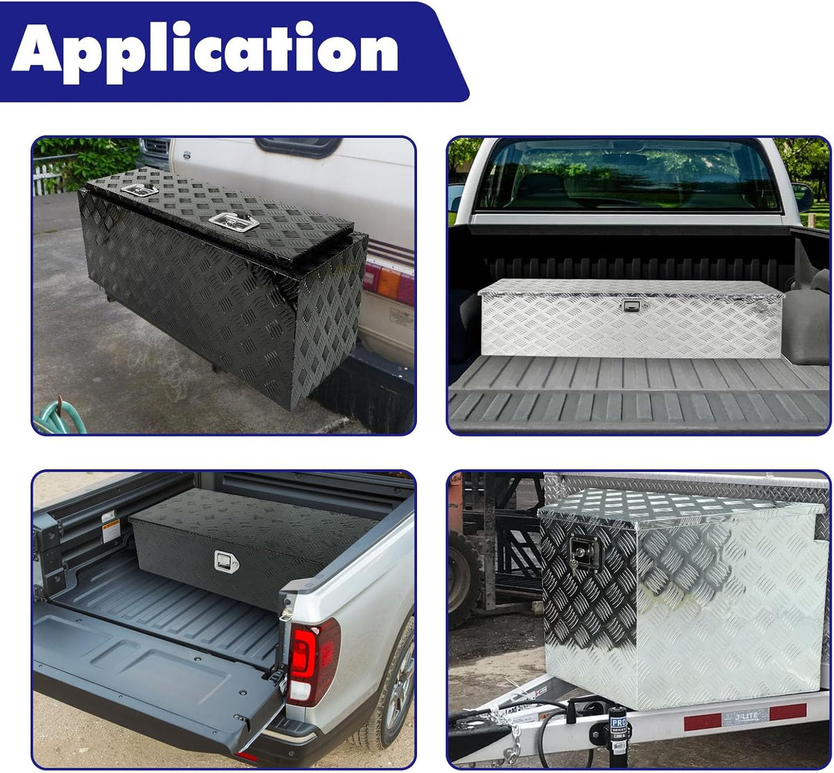 29"X16.5"X18" Black Aluminum Pickup Truck Bed Trunk Storage Trailer Tongue Tool Box with Lock and Key 5 Bar Tread