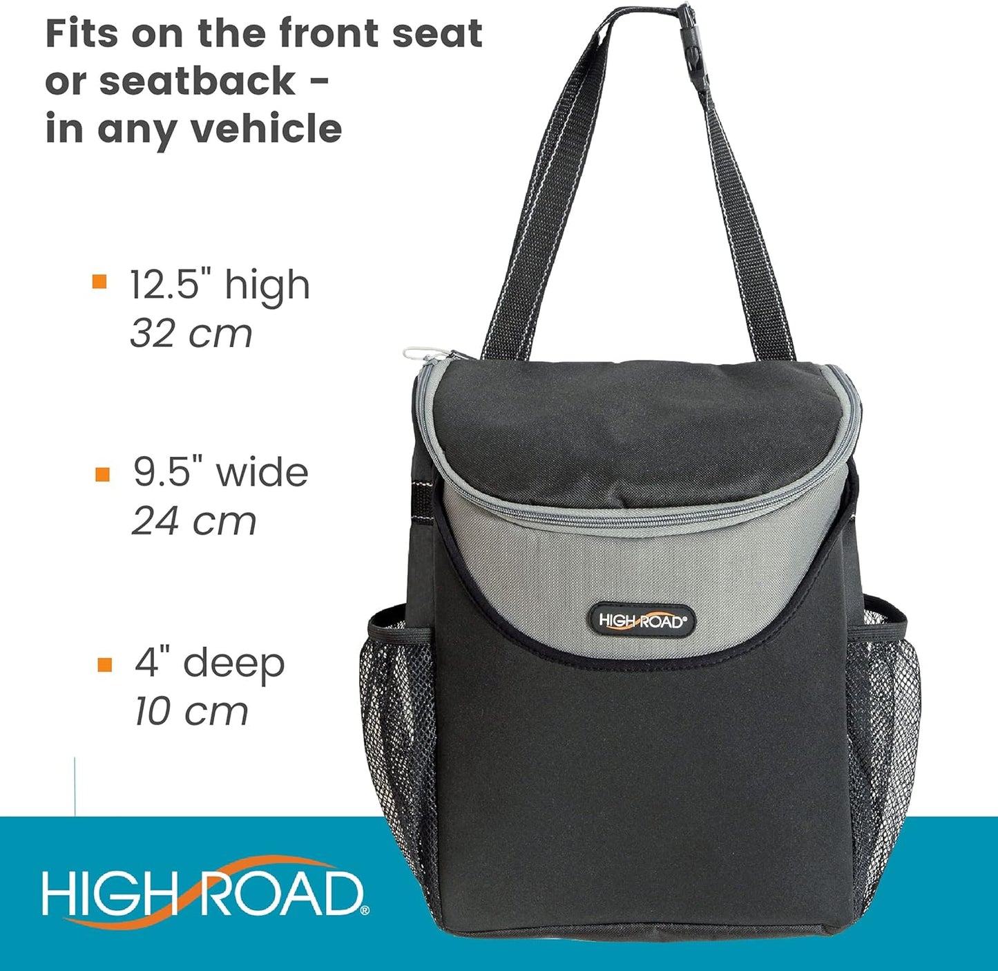 High Road Soft Car Cooler Bag for Cold and Hot Food Transport - Insulated Backseat Cooler Bag for Car, SUV, Truck or Van - Portable Soft Cooler with Storage Pocket and Bottle Holders