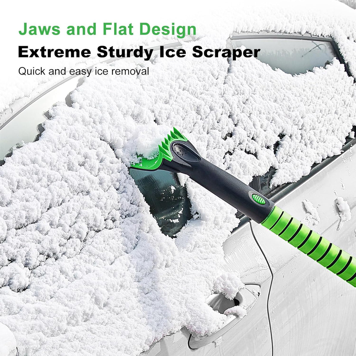 SEAAES 56 Inch Truck Snow Brush Scraper Long Handle, Heavy Duty Extendable Snow Broom for SUV, Windshield Ice Scraper with Foam Grip for Car Automobile Vehicle Window - Green