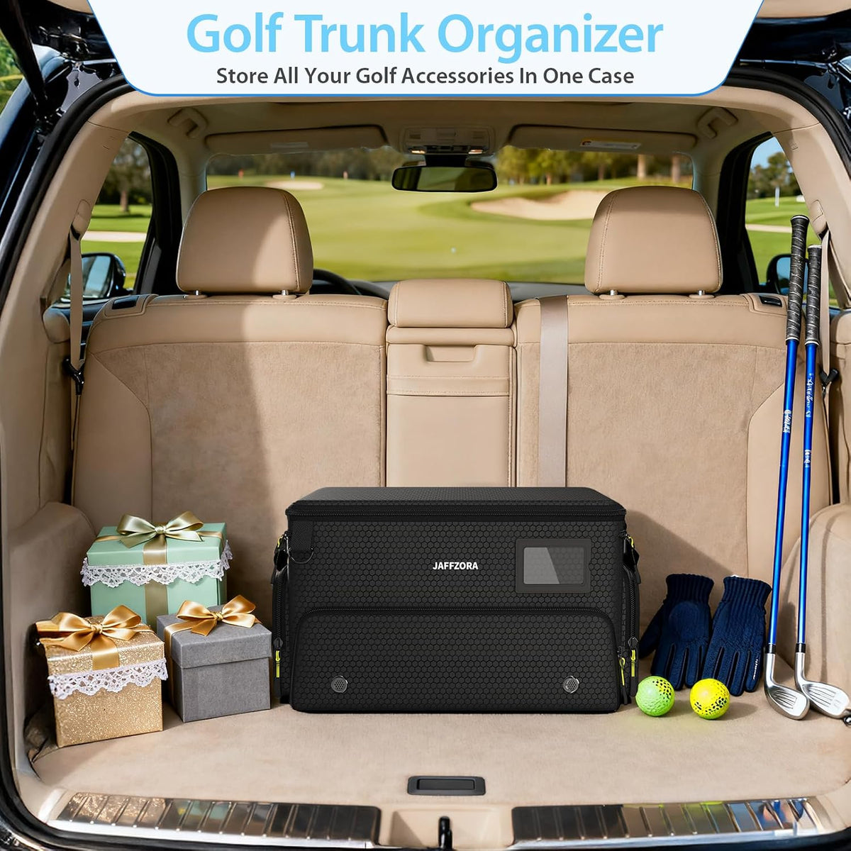 4-Layer Golf Trunk Organizer, Golfer Gifts for Men Women with Separate Ventilated Compartment for 2 Pairs Shoes, Waterproof Car Golf Locker Storage Bag for Golf Gear and Accessories,Black