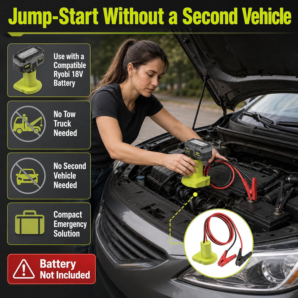8AWG 2FT Automotive Jumper Cable Adapter for Ryobi 18V Battery Jump Starter