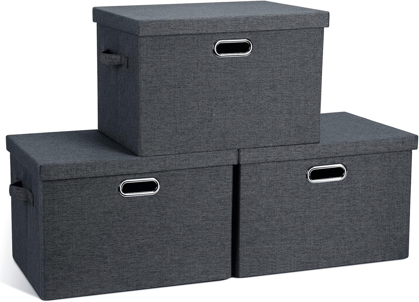 Graciadeco Large 17" 36 Quart Collapsible Stackable Storage Bins with Lids, 3 Packs Dark Gray Foldable Fabric Closet Storage Boxes with Lids, Heavy-duty Linen Cube Baskets(17x12x11)