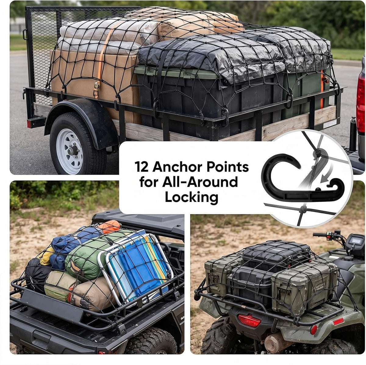 Hitro 22"x38" Bungee Cargo Net with 12 Hooks, Heavy Duty Cargo Netting