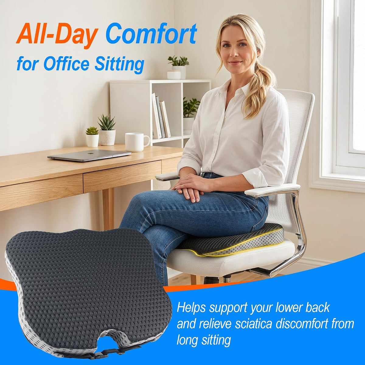 Car Seat Cushion for Driving, Wedge Driver Seat Cushion for Car | Memory Foam Car Seat Cushion for Long Driving, Car Cushion for Height, Non-Slip Base for Driver, Trucks, Office Chairs, Black