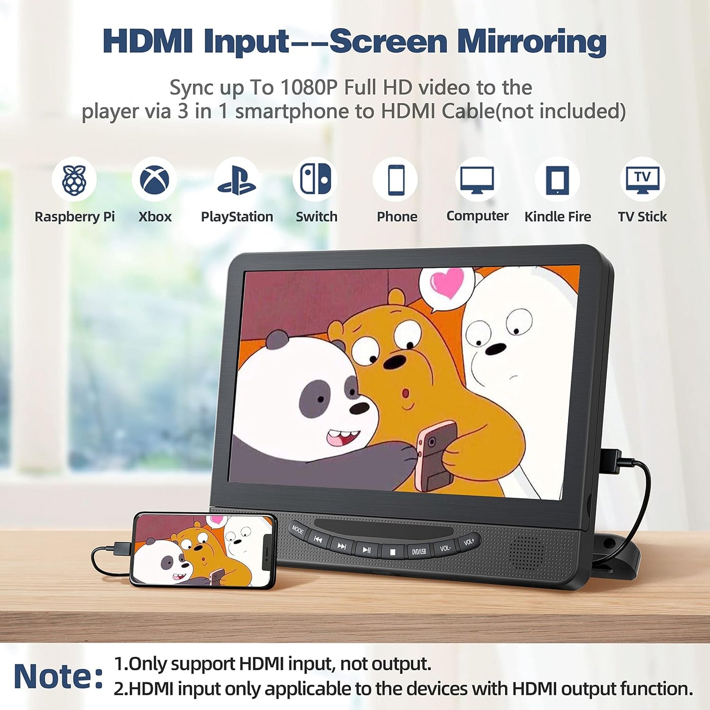 Portable Car DVD Player for Backseat, 12" 1080P HD Screen Travel Entertainment System with HDMI Input, Support Phone/Game Console, Dual Headrest Mount for Kids Long Road Trip