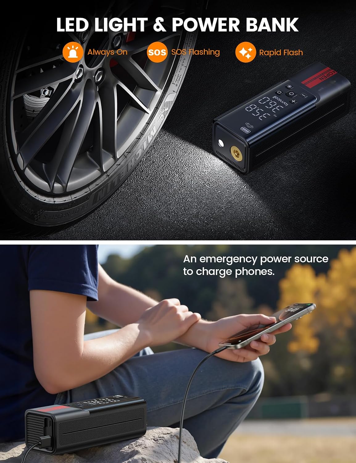 Lamicall Portable Car Tire Inflator Air Compressor 4X Faster 150 PSI