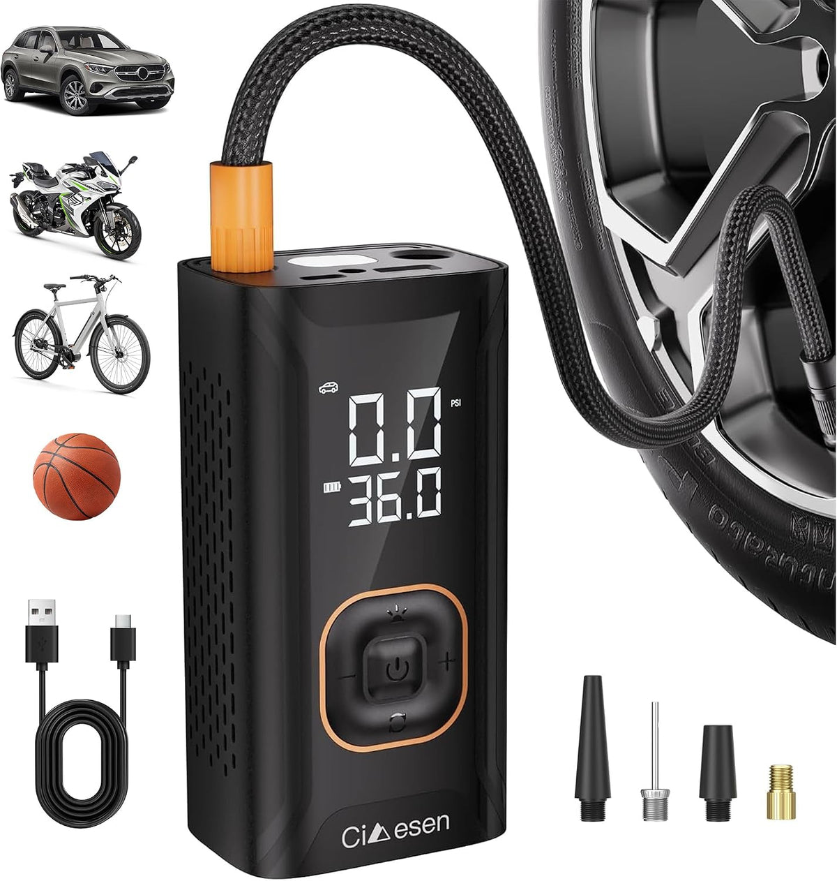 Tire Inflator Portable Air Compressor,Bike Pump 150 PSI with Pressure Gauge