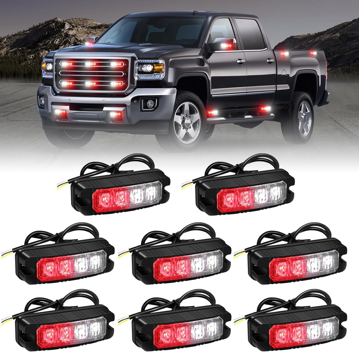 XRIDONSEN 8PCS Sync Grill Strobe Lights 32 LED Grille Lights