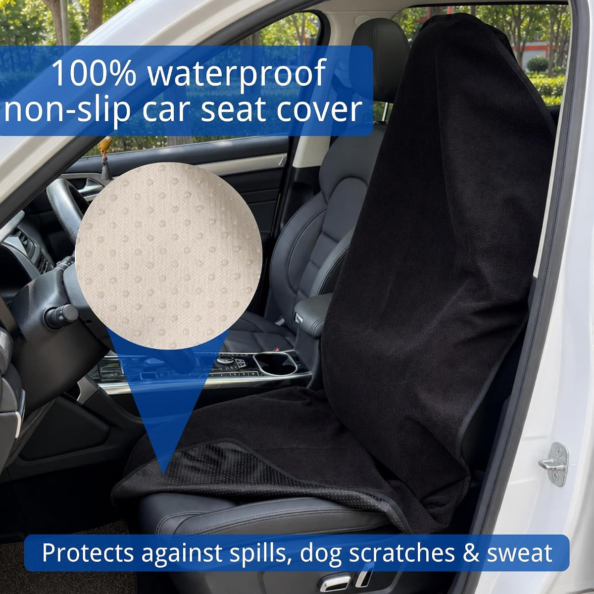 Waterproof Car Seat Cover for Front Seats, Protector for Cars SUVs Trucks, Sweat Towel Seat Covers Bucket for Gym,Workout,Beach,Hiking,Running (Black, 1PC)