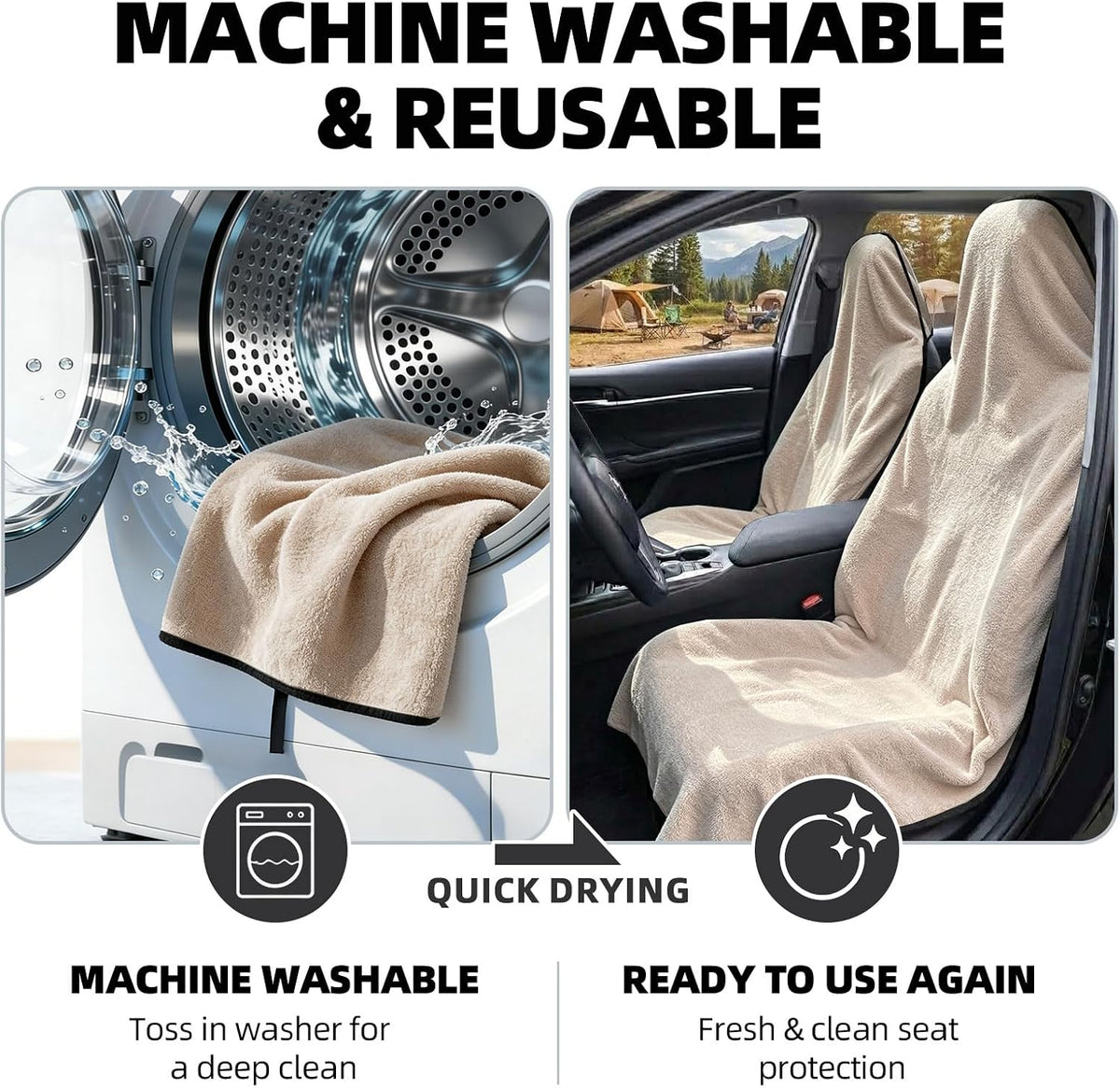 Leader Accessories Waterproof Towel Car Seat Cover, Front Bucket, Beige