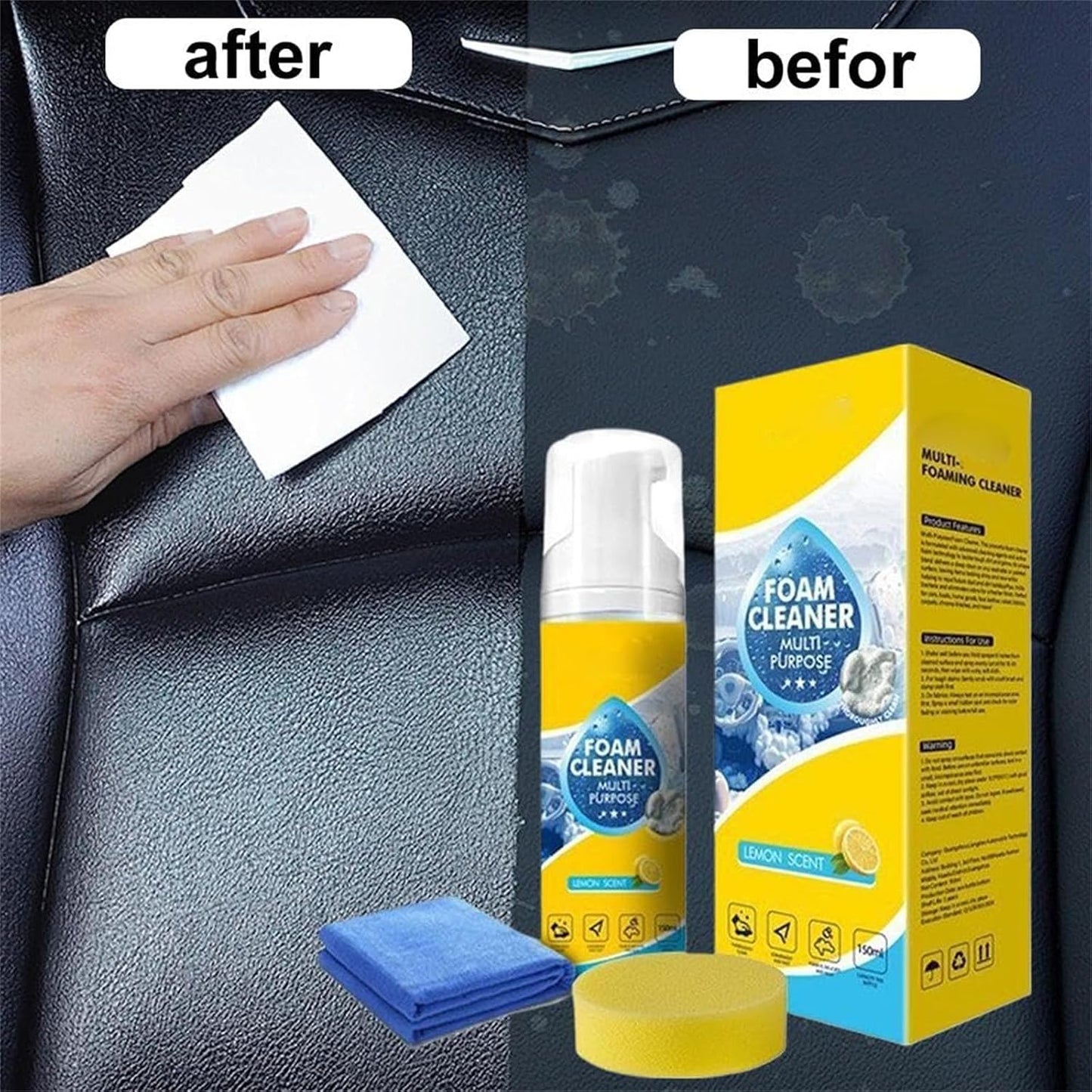 Powerful &amp; Multipurpose Car Interior Foam Cleaner, All-Purpose Rinse-Free Foam Cleaner Spray, Deep Penetration Rich Foaming Stain Remover (2 Pcs)