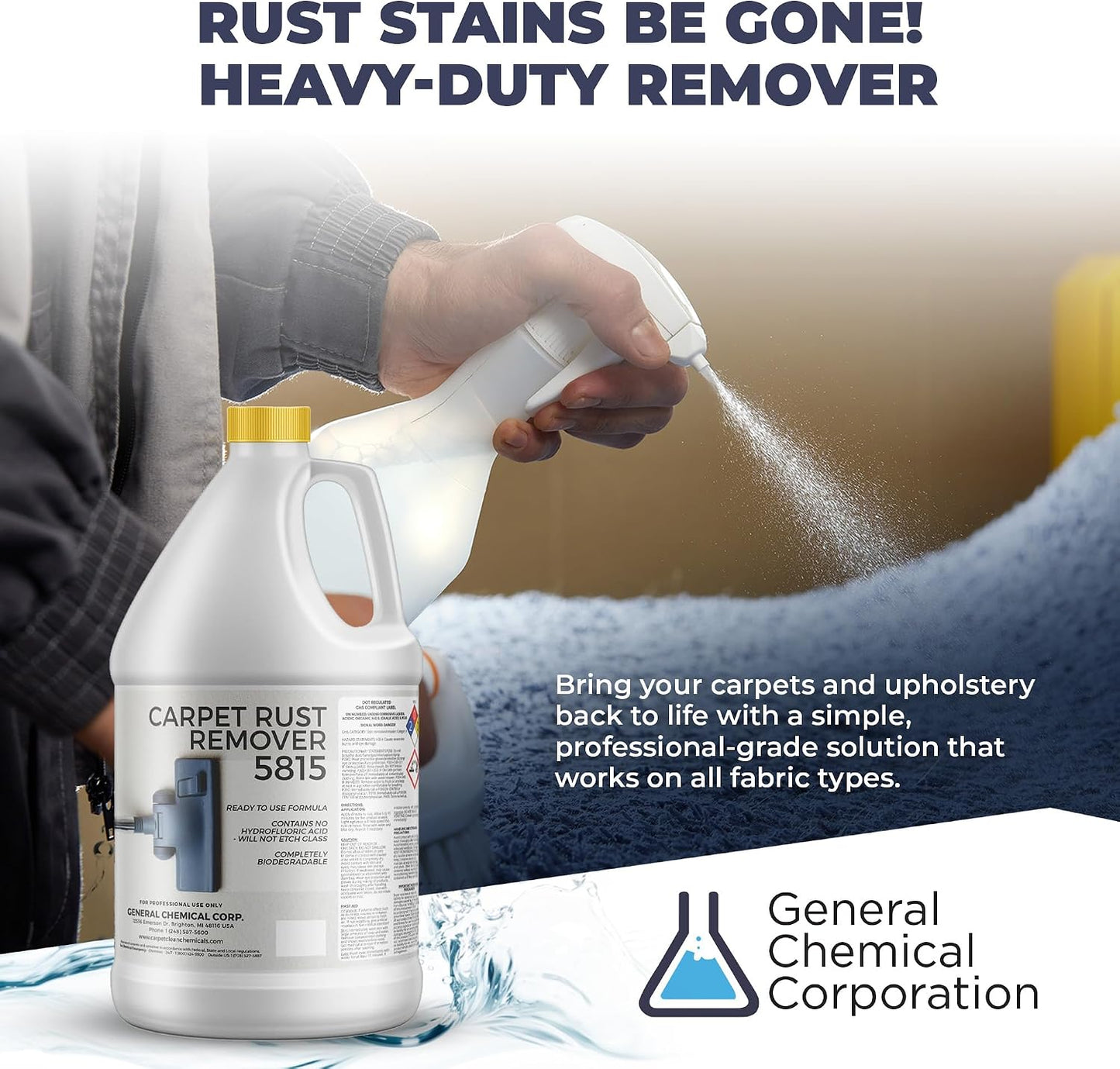 Rust Remover 5815 - Heavy Duty Rust & Stain Remover for Household Cleaning, Expertly Treats and Cares for Furniture, Kitchen Surfaces, and Fabrics -Easy to Use Spray Liquid - 1 Gallon