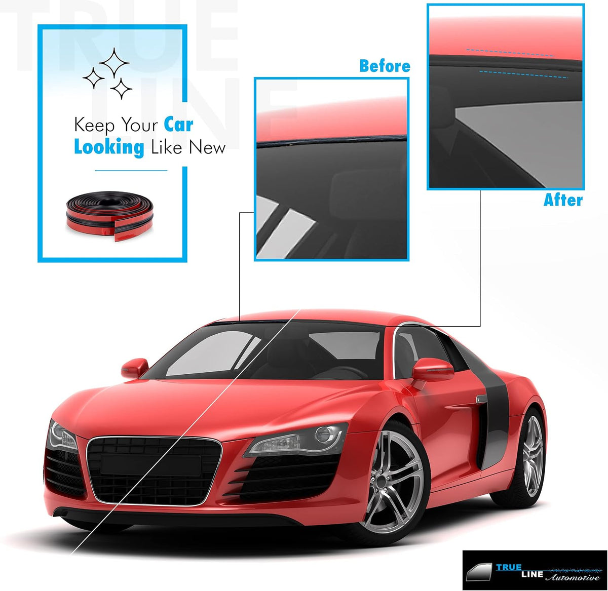 True LINE Automotive 6 Feet Car Windshield Weather Seal Rubber Stripping Trim Cover Leak Sound Proofing Kit