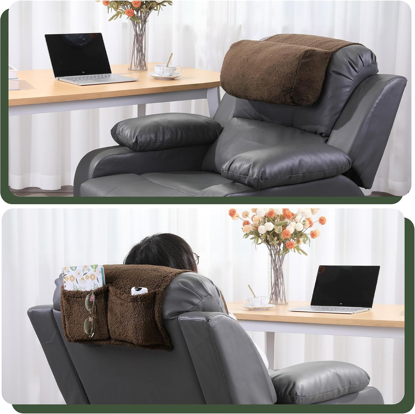 BALAPET Sherpa Head Recliner Pillow with Pocket,Headrest Neck Cushion for Neck Support and Pain Relief,Recliner Head Pillow for Side Sleeping at Home, Office or Traveling(Brown)